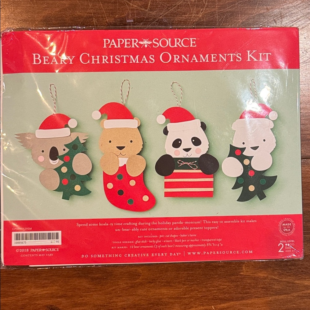 NWT Paper Source Beary Christmas Ornaments Kit NEW IN PACKAGE Gift Toppers Decor